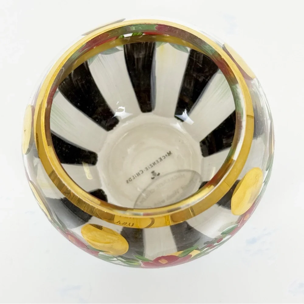 Mackenzie Childs Heirloom Rose Bowl Vase Hand Painted- Retired Rare
